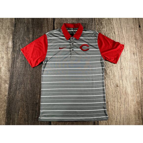 Nike Men's Cincinnati Reds Dri-Fit Gray Striped Golf Polo Shirt Drifit Small - Picture 1 of 10